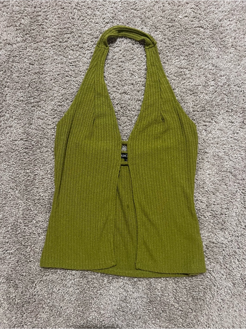 Fashion Nova Olive Halter Ribbed Tank